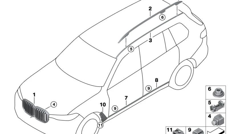 Rejilla Decorativa Frontal para BMW G07N (OEM 51139854140). Original BMW