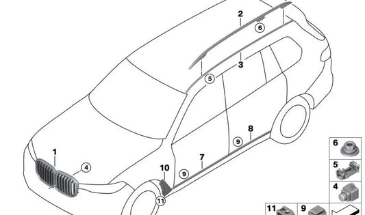 Grade decorativa frontal para BMW G07N (OEM 51139854140). BMW original