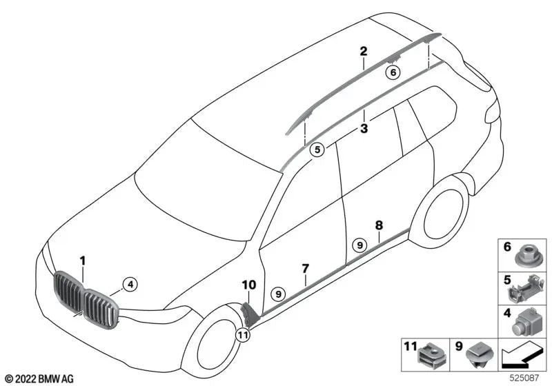 Moldura decorativa del techo izquierda para BMW G07, G07N (OEM 51317449649). Original BMW.