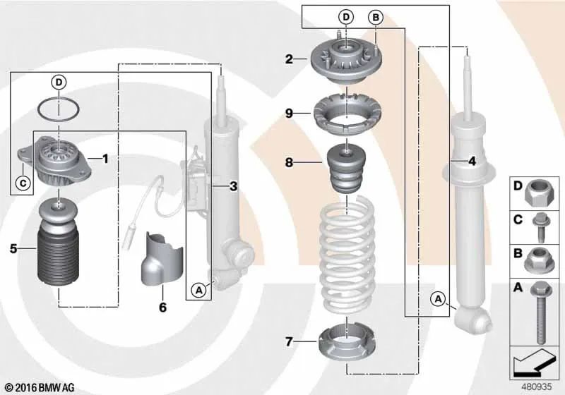 Amortiguador adicional para BMW F10, F10N (OEM 33536789387). Original BMW.