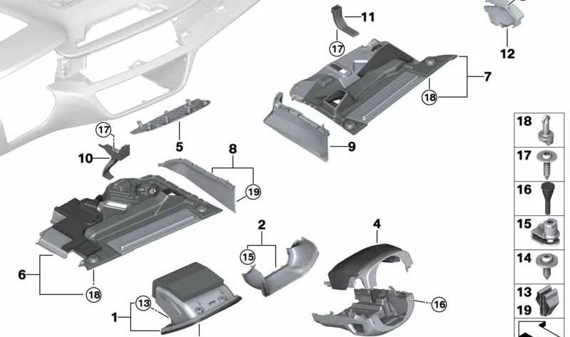 Compartimento abatible lado conductor OEM 51459367851 para BMW Serie 7 (G11, G12). Original BMW.