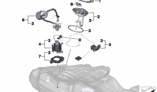 Unidad de bomba derecha con bomba en el tanque para BMW Serie 7 F01, F02 (OEM 16117217259). Original BMW