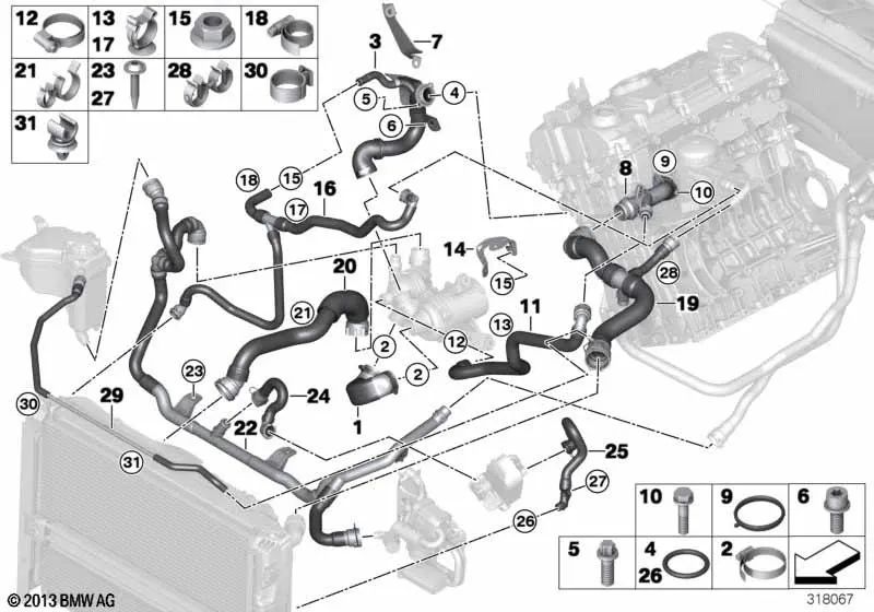 Conducción de avance del motor - Bomba de refrigerante para BMW E81, E82, E87N, E88, E90, E91, E92, E93 (OEM 11537552389). Original BMW