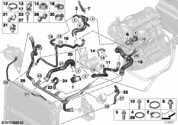 Tubo del Módulo de Enfriamiento de Baja Temperatura para BMW E81, E82, E87N, E88, E90, E91, E92, E93 (OEM 11537552392). Original BMW.