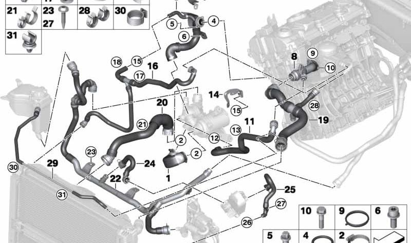 Manguito superior del radiador OEM 17127566031 para BMW E81, E82, E87, E88, E90, E91, E92, E93. Original BMW