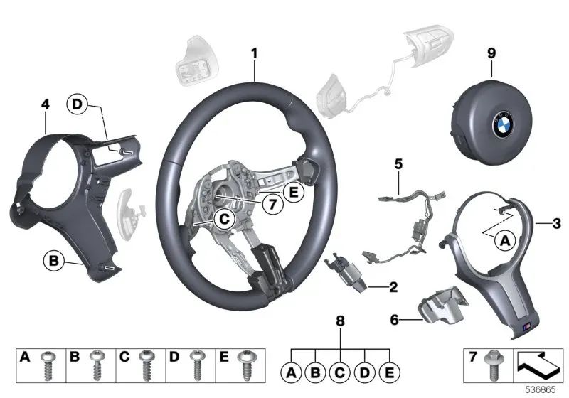 Volante Deportivo M en Cuero para BMW F20, F21, F21N Serie 1 F22, F22N, F23, F23N Serie 2 F30, F31, F34, F35 Serie 3 F32, F33, F36 Serie 4 (OEM 32307848338). Original BMW