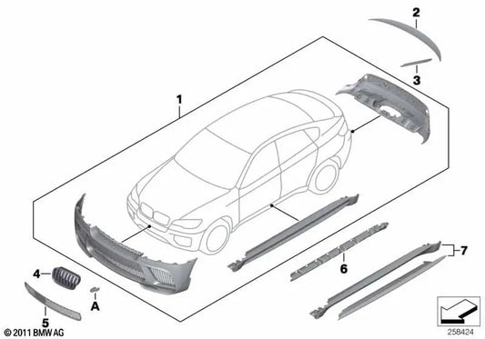 Alerón Performance Schweller imprimado izquierdo para BMW X6 E71, E72 (OEM 51192208649). Original BMW