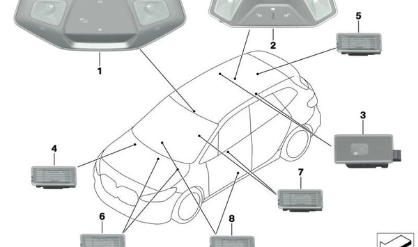 Luz de lectura interior para BMW Serie 2 U06, X1 U11 (OEM 63315A9B4C9). Original BMW