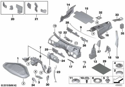 Isolamento acustico per riscaldatori e apparecchiature di condizionamento dell'aria per la serie BMW 3 F30, F31, F34, F35, 4 F32, F33, F36 (OEM 51487346456). BMW originale