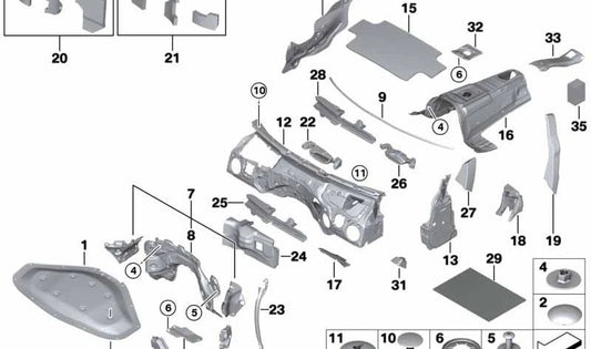 Vorderer akustischer Isolator OEM 51487221967 für BMW F30, F31, F34, F80, F32, F33, F36, F82, F83. Original BMW.