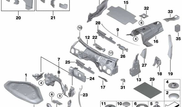 Aislamiento acústico para techo OEM 51487495584 para BMW F30, F80, F32. Original BMW.