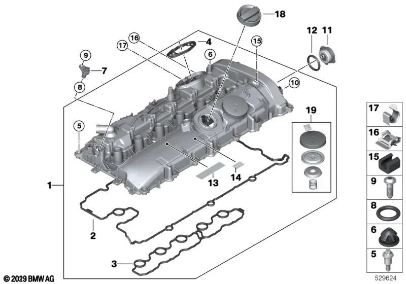 Junta perfilada para BMW F20N, F21N, F22, F23, F30N, F31N, F32, F33, G30, G31, G32, G11, G12, G01, G02 (OEM 11128633750). Original BMW