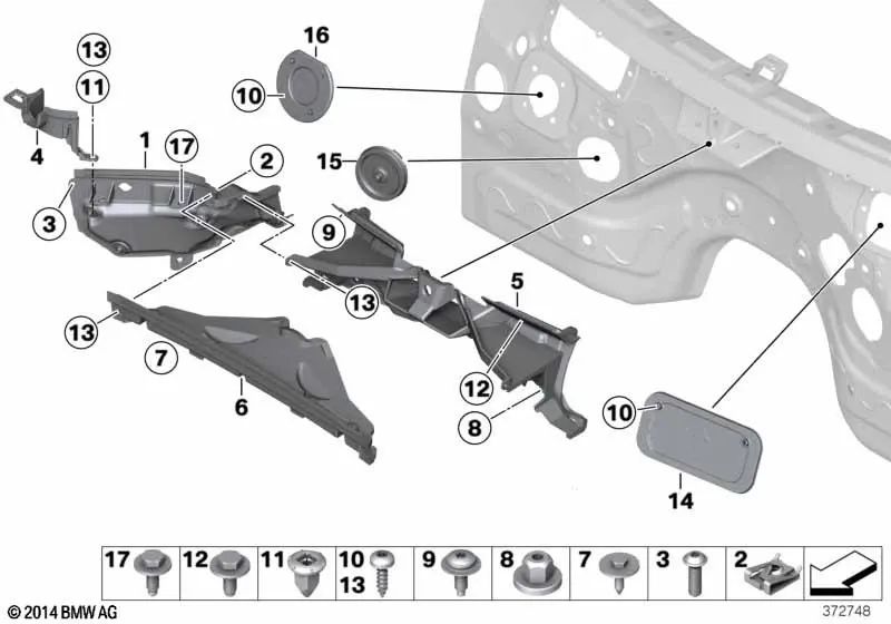 Tapa del tabique inferior para BMW X3 F25, X4 F26 (OEM 51717244144). Original BMW.