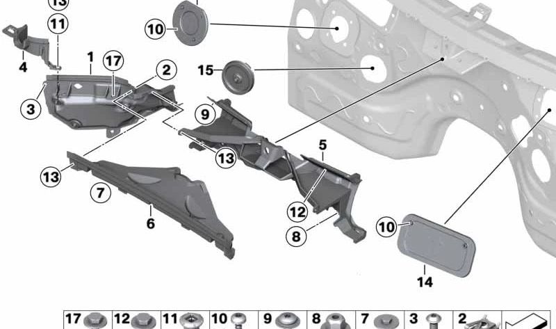 Tabique derecho compartimento motor OEM 51717213664 para BMW F25, F26 (X3, X4). Original BMW.