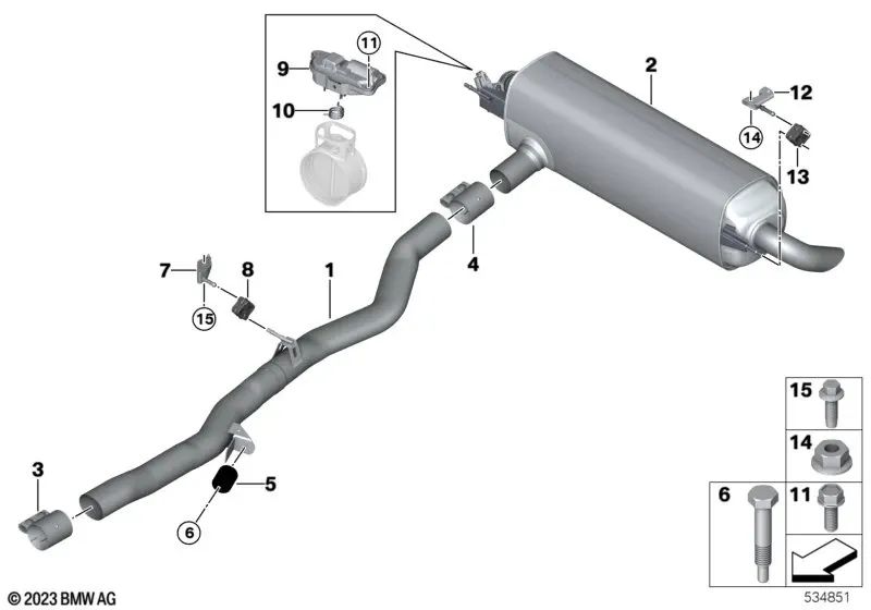 Resorte de conexión para BMW Serie 5 G60, Serie 7 G70, X5 G05, G05N, G18N, X6 G06, G06N, X7 G07, G07N, XM G09 (OEM 18308472303). Original BMW