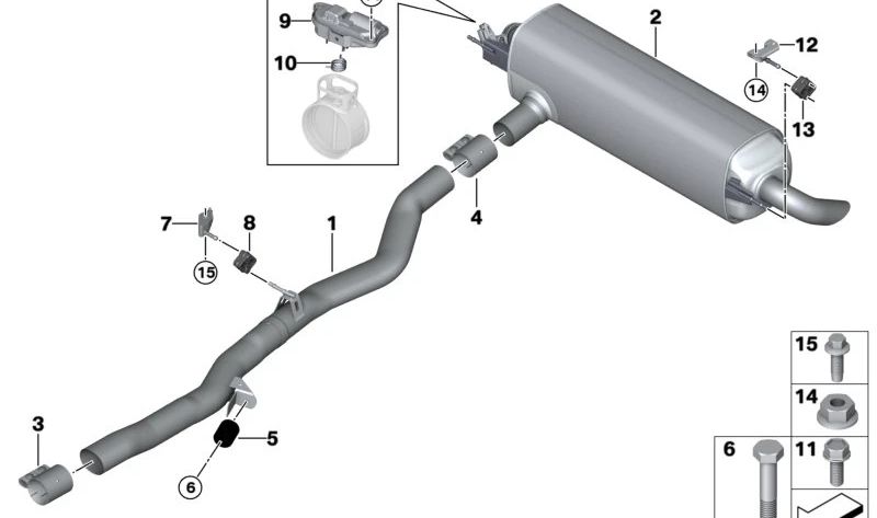 OEM Escape Support 18308635587 per BMW F70, G30, G31, G38, G60, G90, G32, G11, G12, G70, G14, G15, G16, U11, G01, G08, G45, G02, G29, U25. BMW originale.