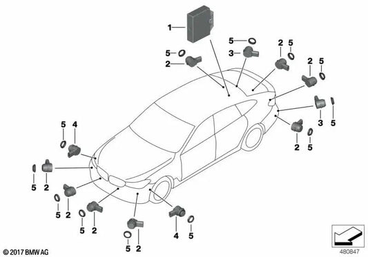 Ultraschallsensor für BMW F45, F45N, F46, F46N 5er G30, G31, G38 6er G32 X1 F48, F48N, F49, F49N X2 F39 (OEM 66209336920). Original BMW.