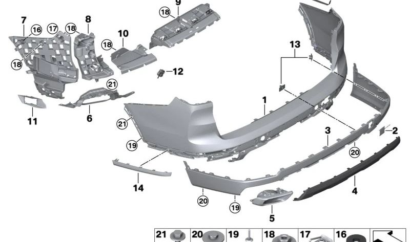 Soporte para parachoques trasero central para BMW X7 G07 (OEM 51127420658). Original BMW