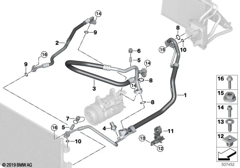 Evaporator-compressor suction pipe for BMW X3 G01, G01N X4 G02, G02N (OEM 64539868413). Original BMW