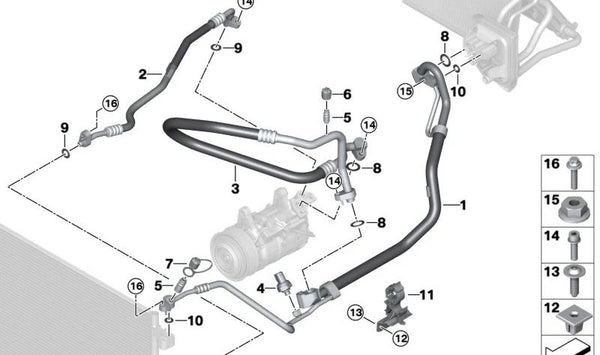 Tubería de presión Compresor-Condensador para BMW X3 G01, G01N, X4 G02, G02N (OEM 64539868419). Original BMW