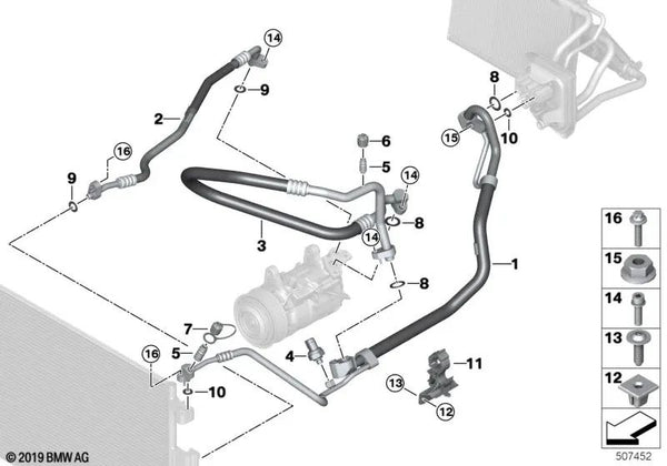 Tubería de succión del evaporador-compresor para BMW X3 G01, G01N X4 G02, G02N (OEM 64539868413). Original BMW