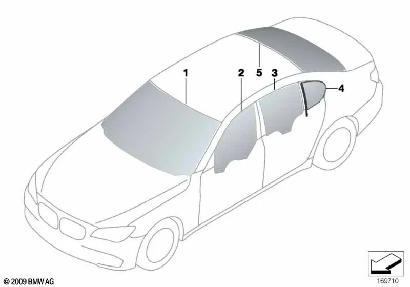 Luneta trasera verde para BMW F01, F01N, F02, F02N, F04 (OEM 51317275554). Original BMW