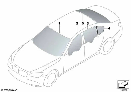 Green rear window for BMW F01, F01N, F02, F02N, F04 (OEM 51317275554). Genuine BMW