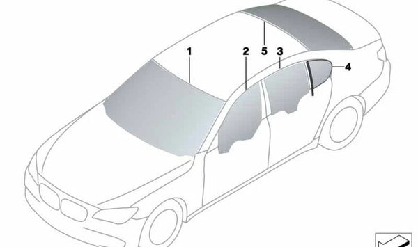 Luna trasera verde para BMW Serie 7 F01, F02, F04 (OEM 51317275552). Original BMW