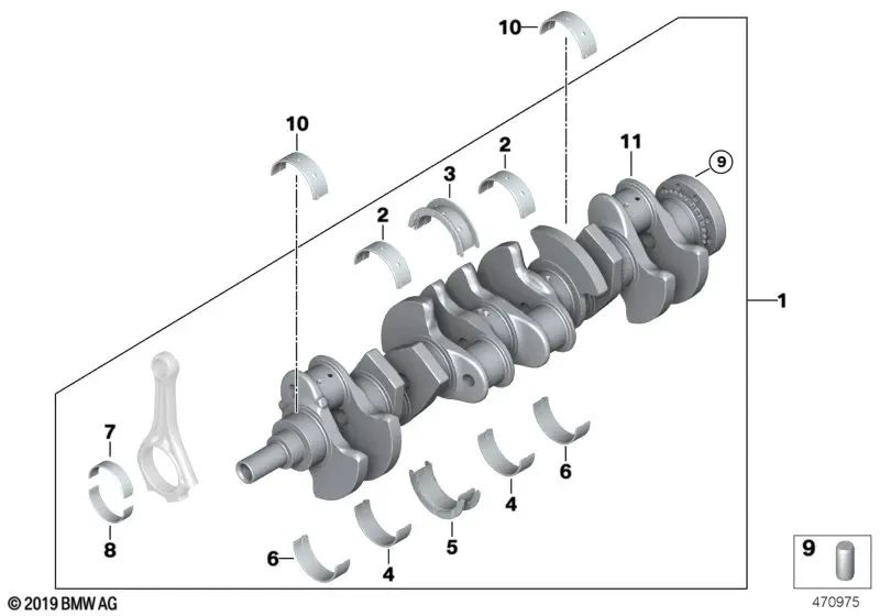 Cigüeñal sin cojinetes de bancada para BMW F07, F10, F11, F06, F12, F13, F01N, F02N, F04, E70, F15, E71, F16 (OEM 11217620981). Original BMW