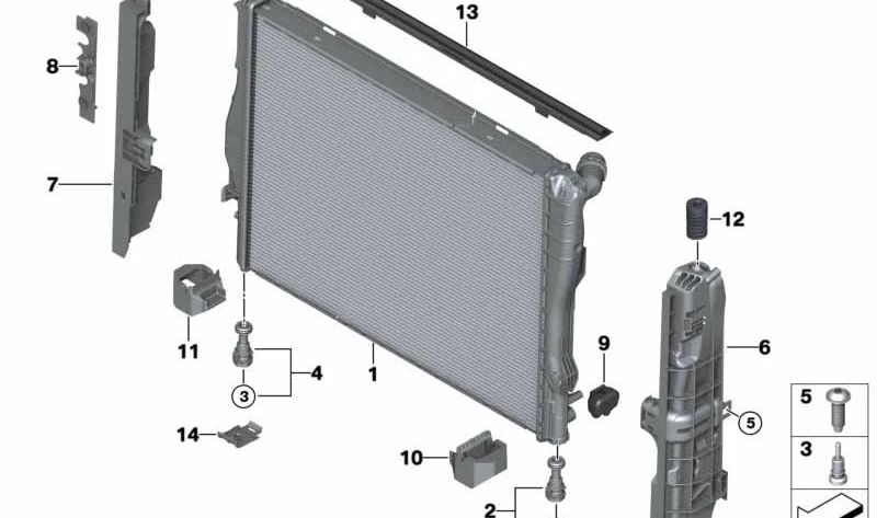 Soporte inferior del radiador para BMW E81, E82, E87, E88, E92, E93 (OEM 17117807185). Original BMW