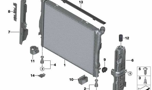 Radiator lower support for BMW E81, E82, E87, E88, E92, E93 (OEM 17117807185). Genuine BMW