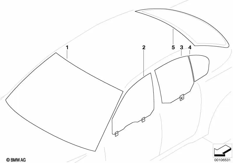 Verre latérale verte fixe Porte arrière gauche pour la série BMW 5 E60, E60N (OEM 51357067061). BMW d'origine.