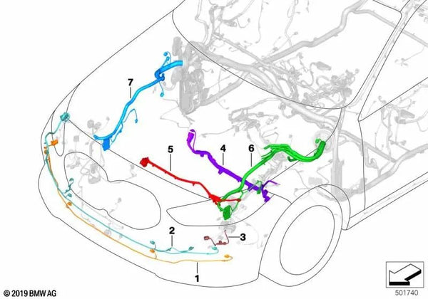 Cableado del parachoques delantero para BMW F44 (OEM 61128736649). Original BMW