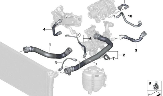 Tubería de la culata a depósito de expansión para BMW G42, G20, G21, G28, G22, G23, G26 (OEM 17125B3A997). Original BMW