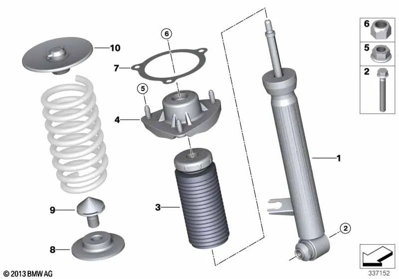 Amortiguador trasero izquierdo para BMW X5 F15, X6 F16 (OEM 33526867865). Original BMW.