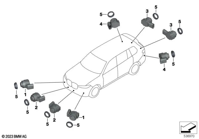 Sensor ultrasónico gris Skyscraper para BMW X1 U12, X5 F95N, G05N, G18N, X6 F96N, G06N, X7 G07N (OEM 66205A24400). Original BMW.