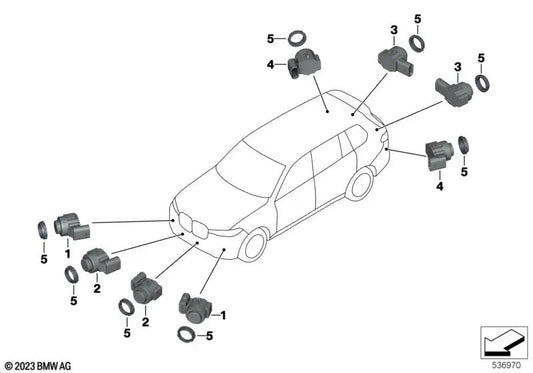 Sensor ultrasónico gris Skyscraper para BMW X1 U12, X5 F95N, G05N, G18N, X6 F96N, G06N, X7 G07N (OEM 66205A24400). Original BMW.