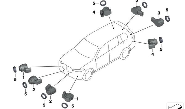 Sensor de aparcamiento ultrasónico blanco alpino OEM 66205A17979 para BMW G60, G61, G68, G70. Original BMW