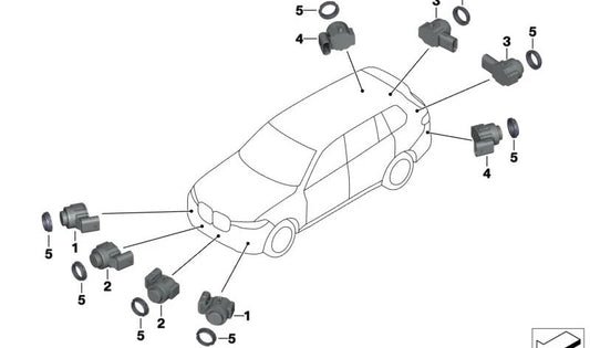 Sensor de ultrasonidos gris para BMW G60, G61, G68 (OEM 66205A24401). Original BMW