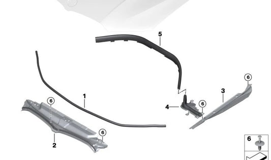 Junta trasera para capó delantero OEM 51767419380 para BMW G42, G20, G21, G28, G22, G23, G26. Original BMW.