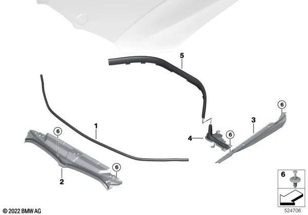 Sellado de pared lateral derecha para BMW G20, G21, G28 (OEM 51767419386). Original BMW