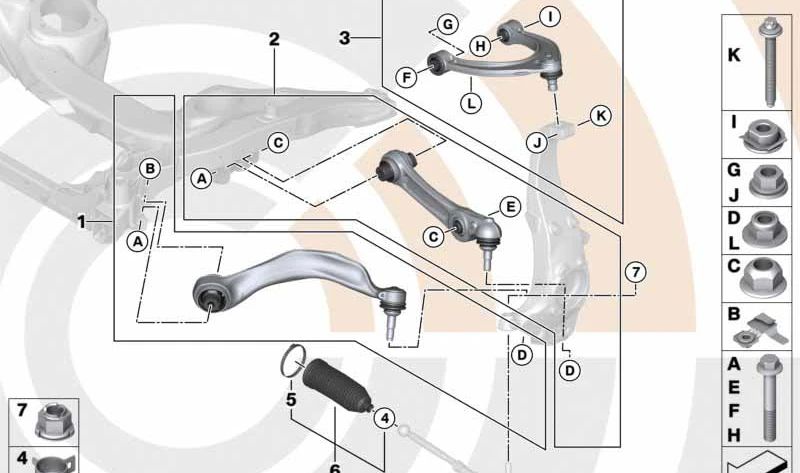 Kit de reparación tirante izquierdo para BMW Serie 5 F10, F11, F18, Serie 6 F06, F12, F13 (OEM 31122450815). Original BMW