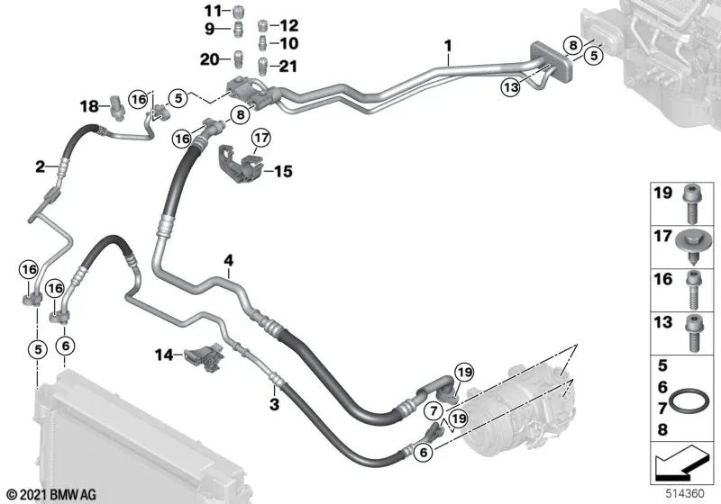 Tubería de Refrigerante de Doble Tubo para BMW X5 E70, E70N, F15, F85, X6 E71, F16, F86 (OEM 64539271894). Original BMW.