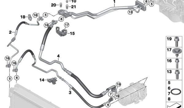 Tubería de presión condensador-evaporador para BMW F15, F16 (OEM 64506842309). Original BMW