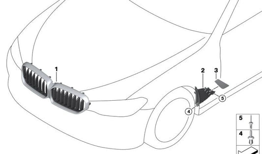 Rejilla Decorativa Frontal para BMW Serie 5 G30N (OEM 51125A0DFB4). Original BMW