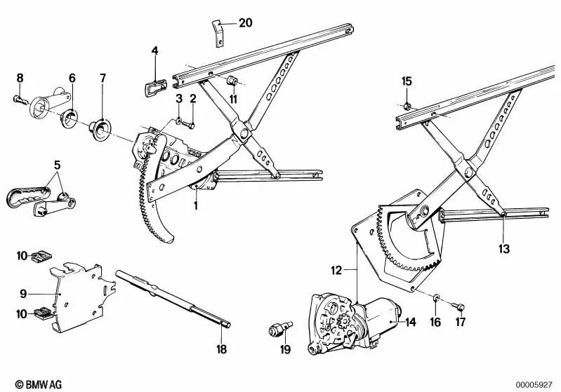 Rechte vordere elektrische Fenster für BMW E12, E28 (OEM 51331868830). Original BMW.