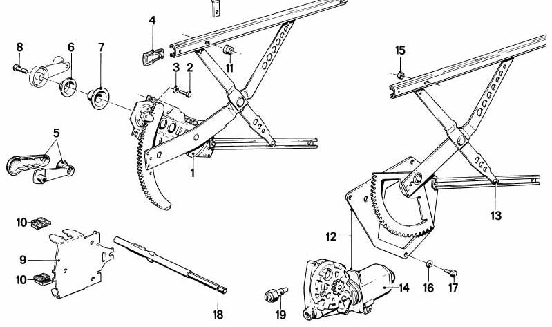 Front right electric window regulator for BMW E28 (OEM 51331921472). Original BMW