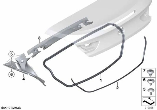 Rechte Wasserkanalabdeckung für BMW F12, F12N (OEM 51497453352). Original BMW