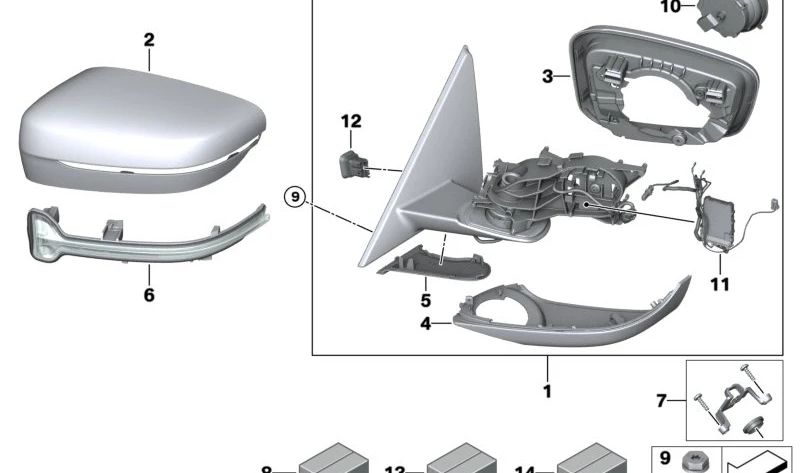 Espejo exterior sin vidrio calefactado izquierda para BMW G42 (OEM 51165A3DD51). Original BMW.