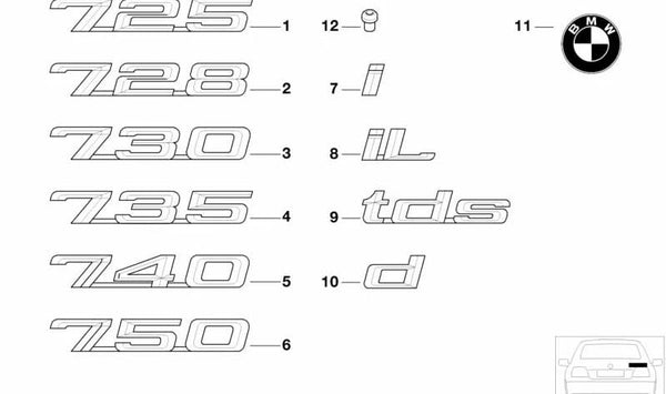 Emblema pegado para BMW Serie 7 E38 (OEM 51148259331). Original BMW